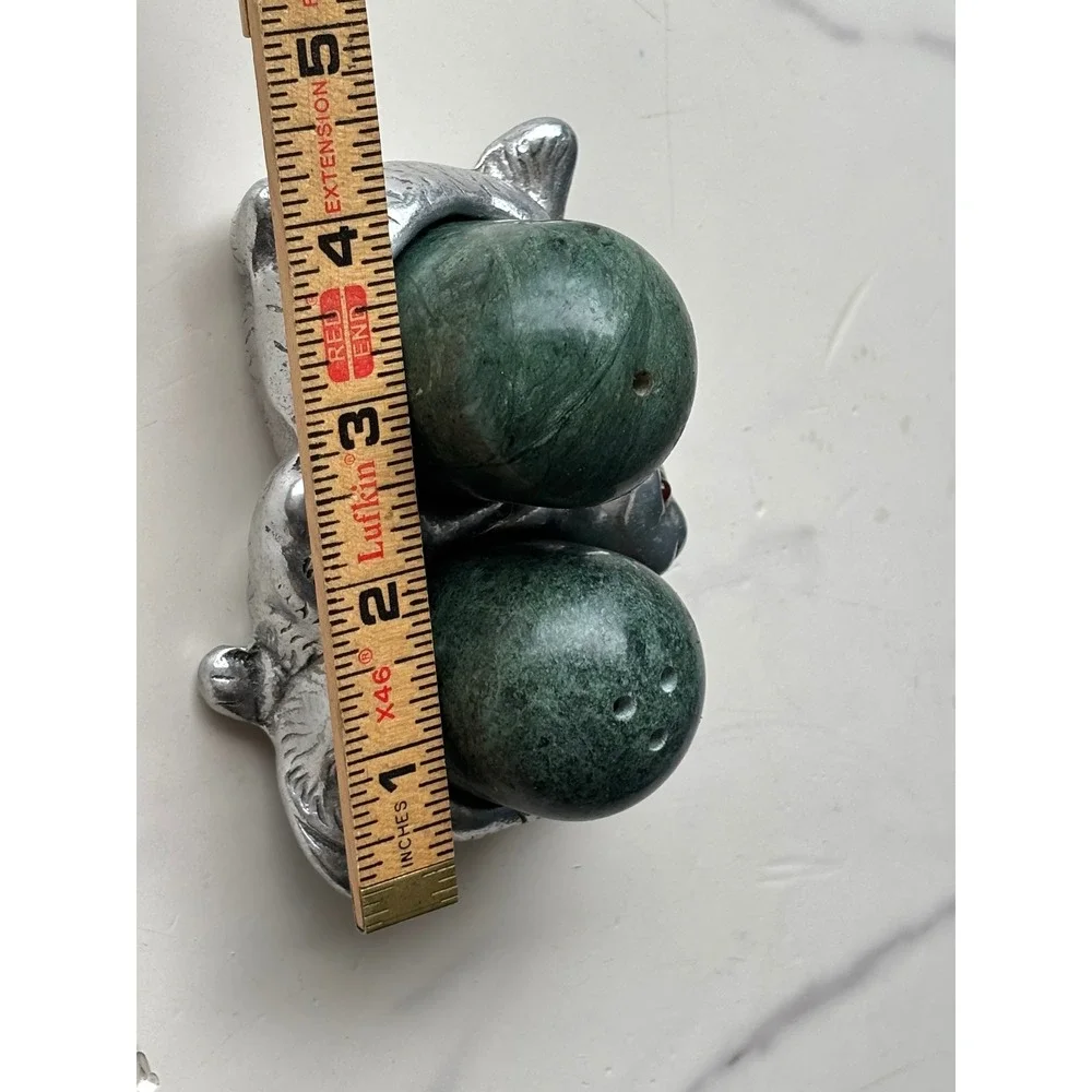 Arthur Court Rabbit Bunny Salt and Pepper Shakers Green Marble Aluminum 1993